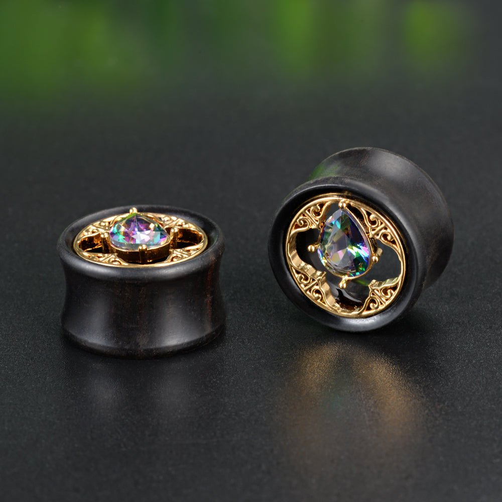PunkPlugs Four-leaf Black Sandalwood Ear Tunnels