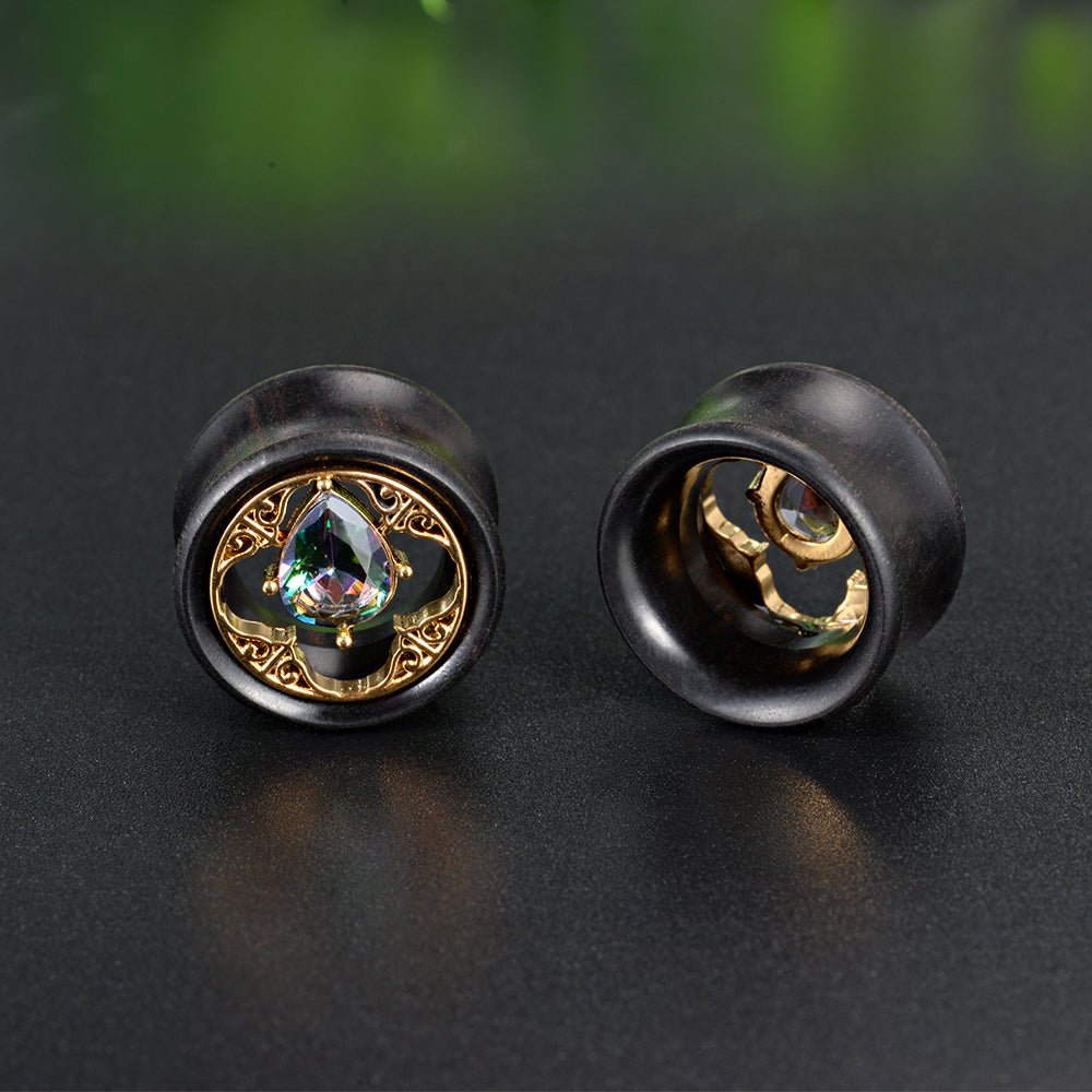 PunkPlugs Four-leaf Black Sandalwood Ear Tunnels