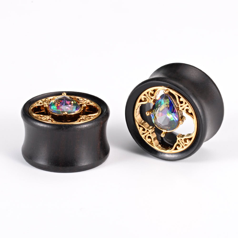 PunkPlugs Four-leaf Black Sandalwood Ear Tunnels