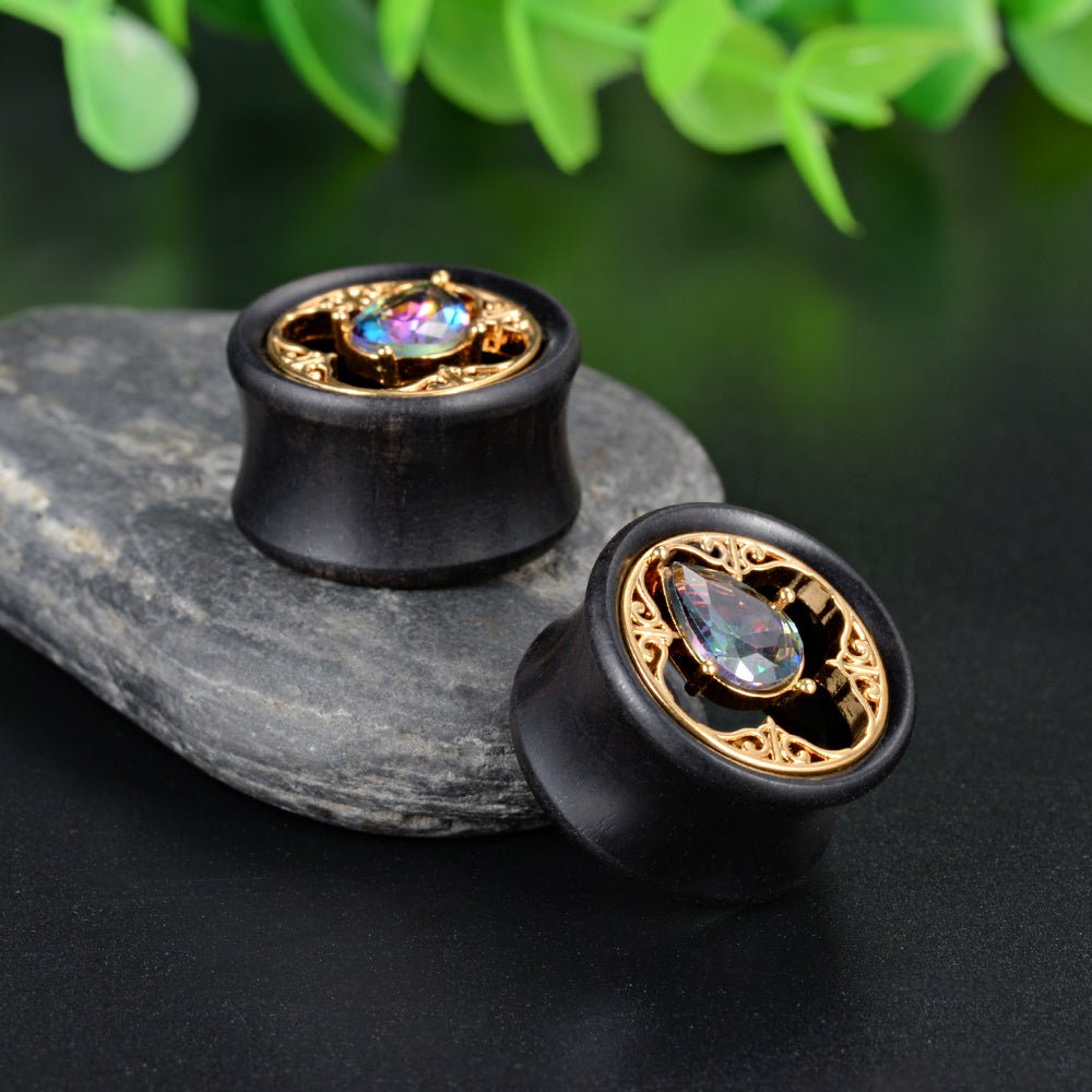 PunkPlugs Four-leaf Black Sandalwood Ear Tunnels