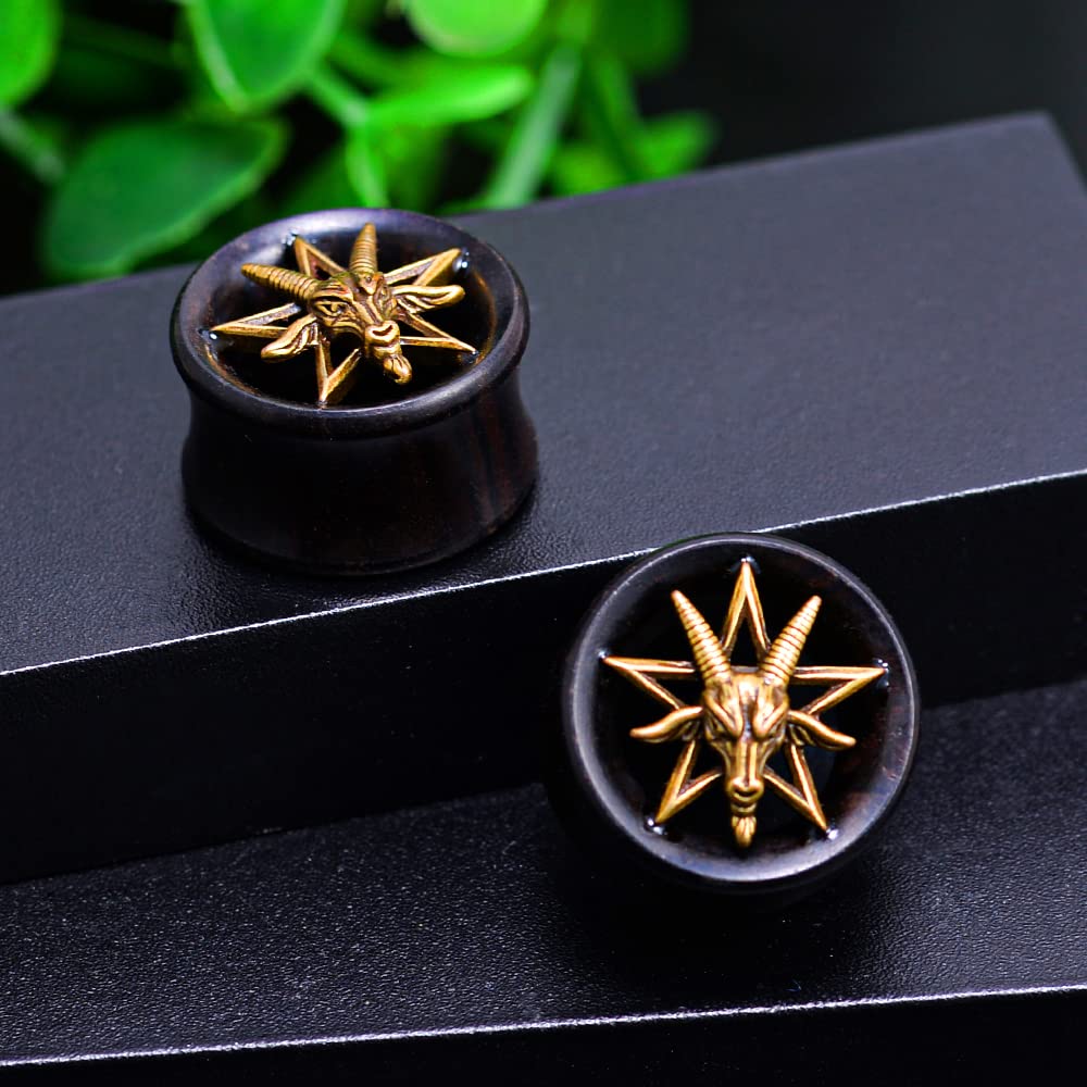PunkPlugs Golden Goat Black Sandalwood Ear Tunnels