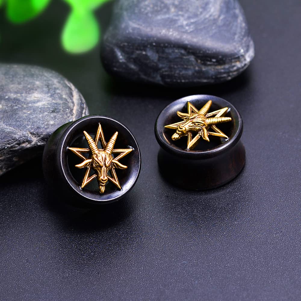 PunkPlugs Golden Goat Black Sandalwood Ear Tunnels
