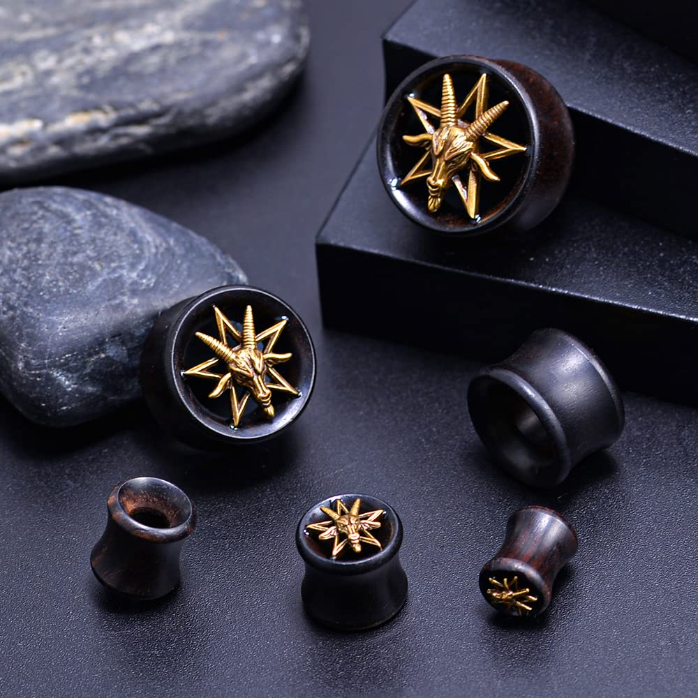 PunkPlugs Golden Goat Black Sandalwood Ear Tunnels