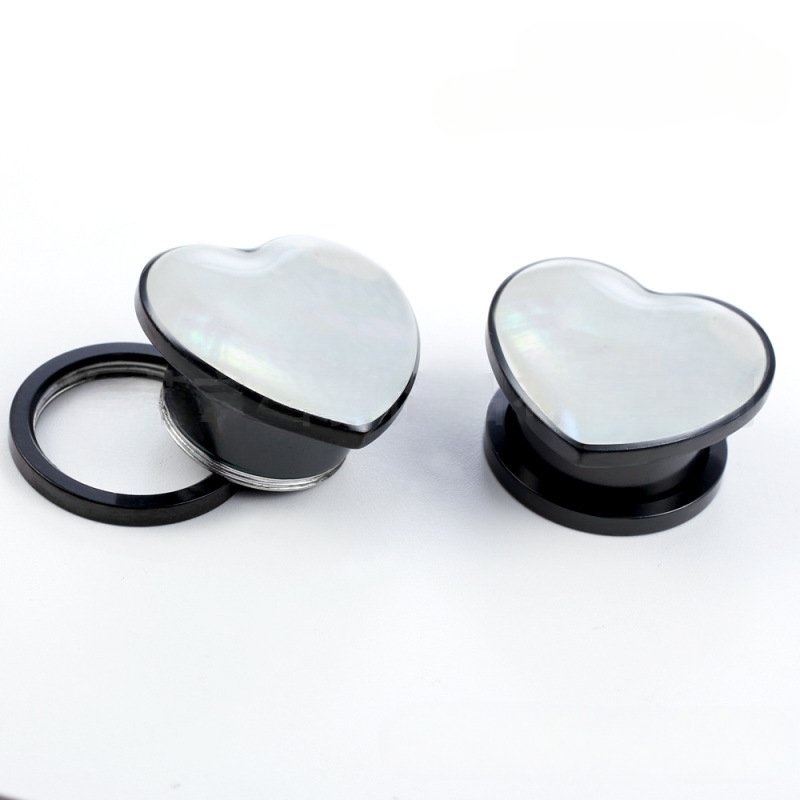 PunkPlugs Heart-Shape Pearl Threaded Ear Gauges Plugs