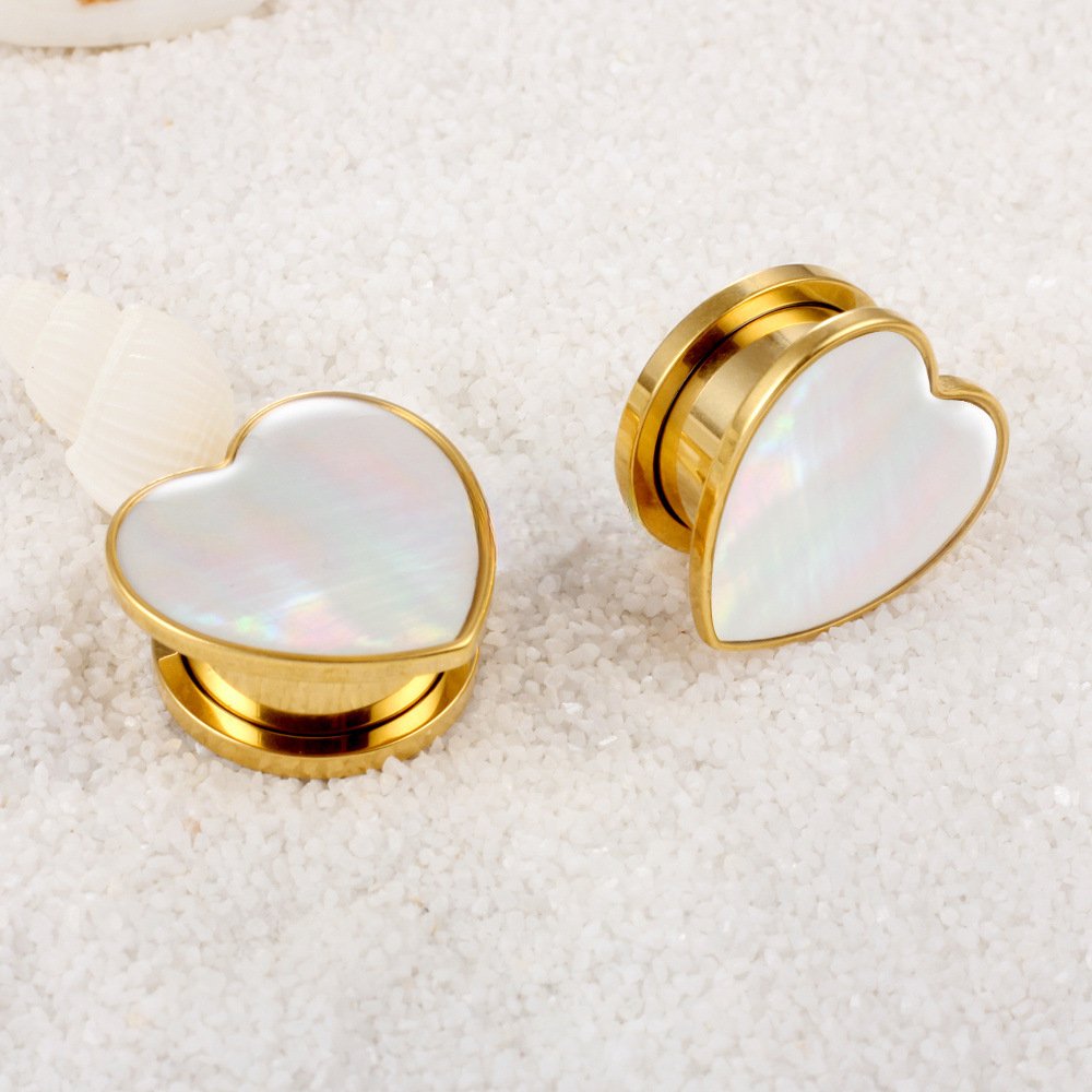 PunkPlugs Heart-Shape Pearl Threaded Ear Gauges Plugs