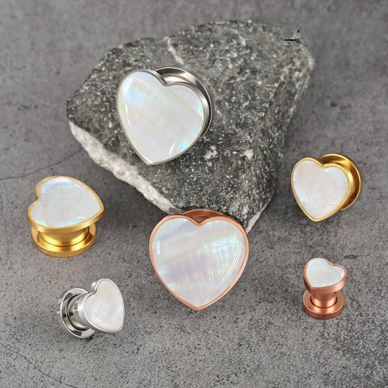 PunkPlugs Heart-Shape Pearl Threaded Ear Gauges Plugs