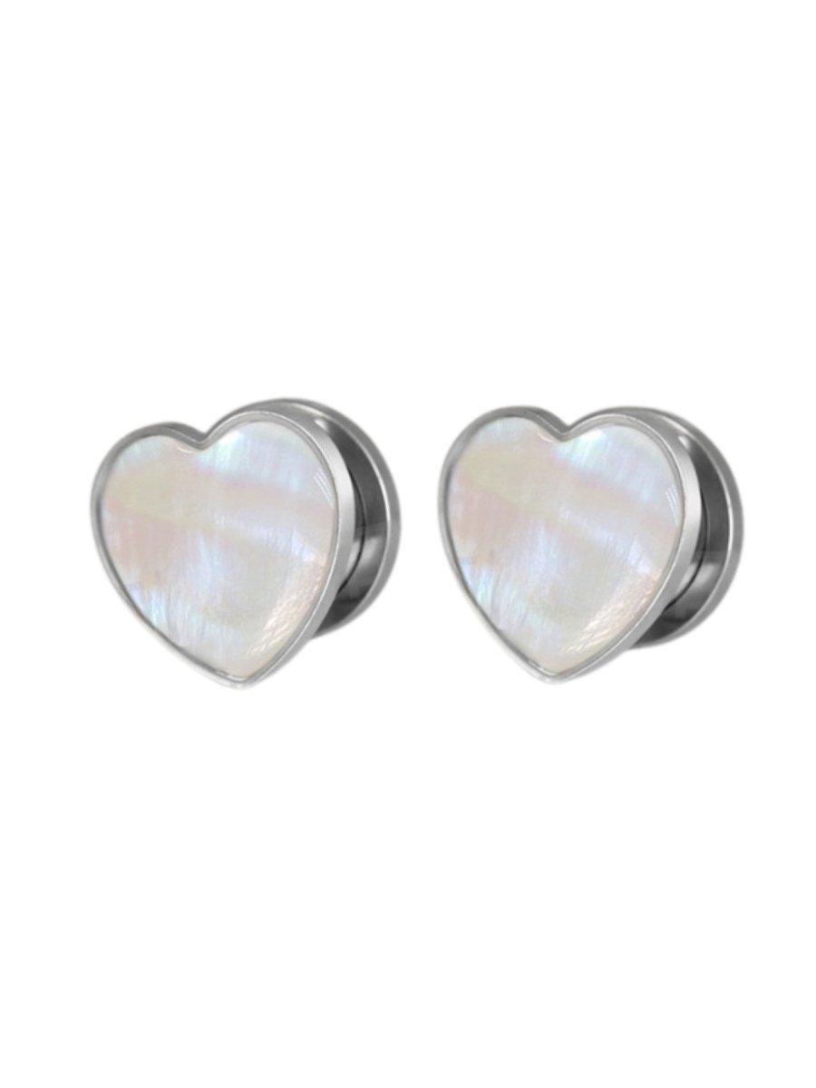 PunkPlugs Heart-Shape Pearl Threaded Ear Gauges Plugs