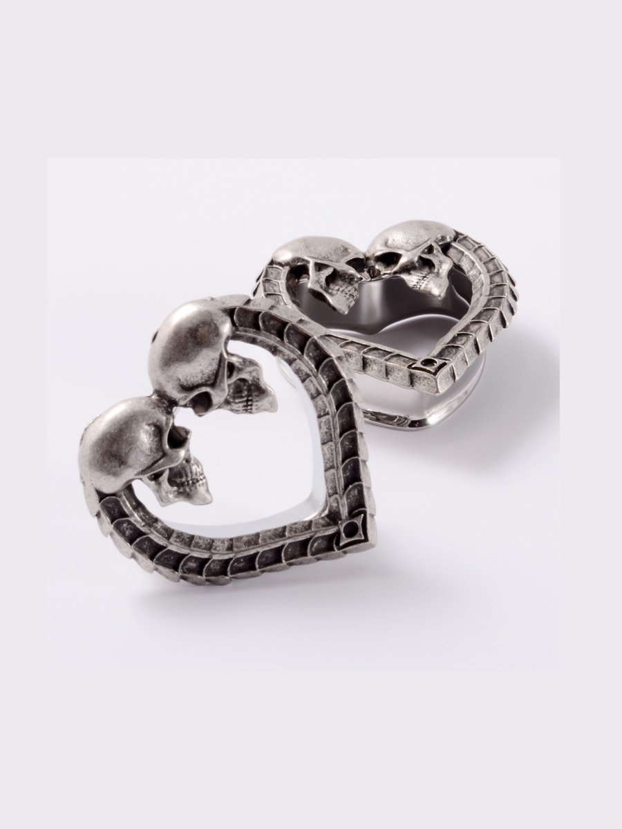 PunkPlugs Heart-Shape Skull Ear Tunnels - Love U Till The End Of The World
