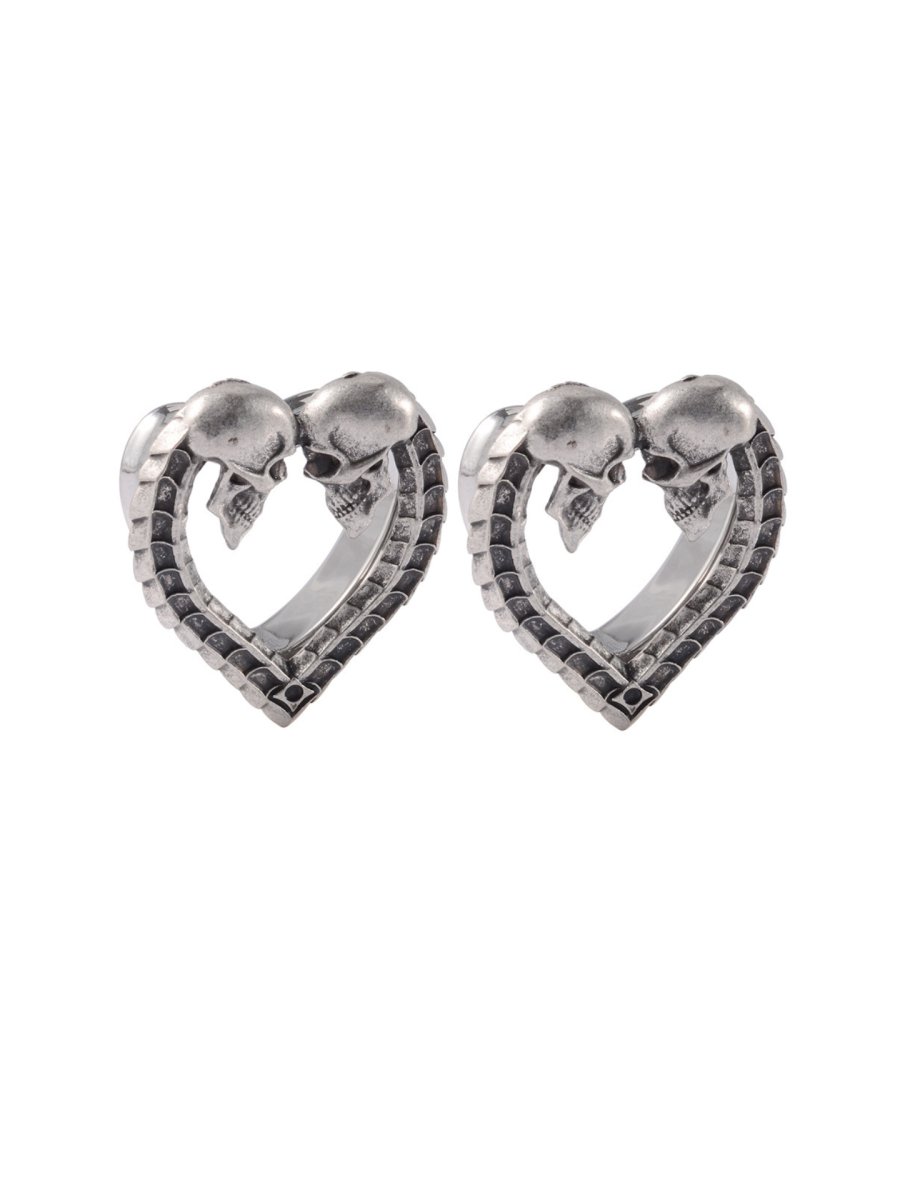 PunkPlugs Heart-Shape Skull Ear Tunnels - Love U Till The End Of The World