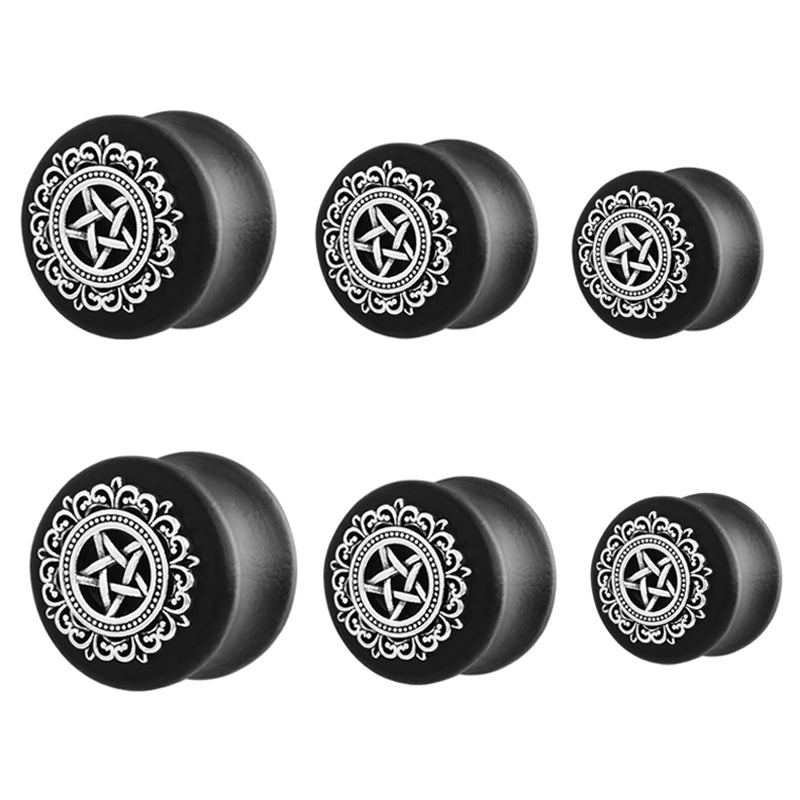 PunkPlugs Silver Star Sandalwood Ear Gauges Plugs