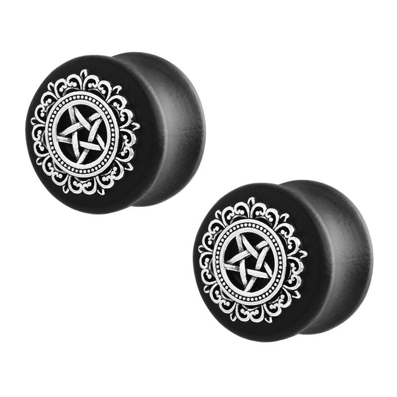 PunkPlugs Silver Star Sandalwood Ear Gauges Plugs