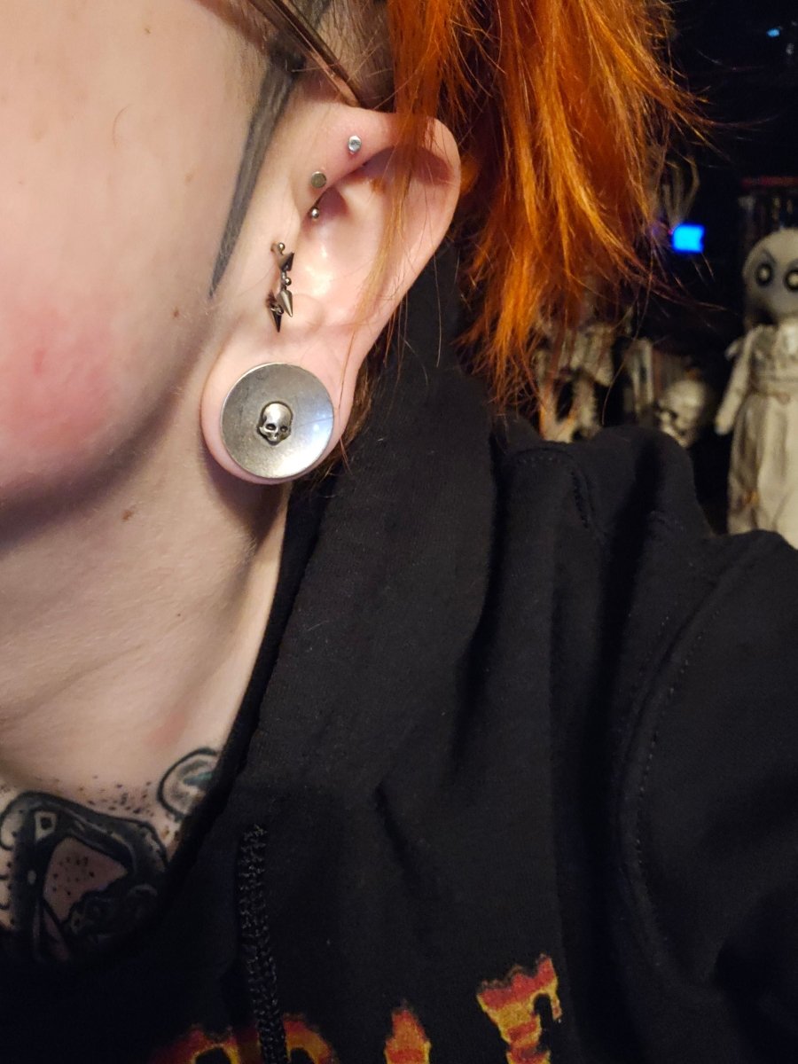 Punkplugs Skull Reversible Ear Gauges Plugs - 00 Gauges 00g Plugs - 25mm
