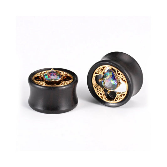 PunkPlugs Four-leaf Black Sandalwood Ear Tunnels