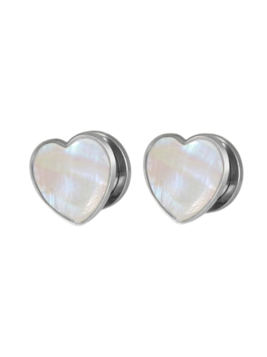 PunkPlugs Heart-Shape Pearl Threaded Ear Gauges Plugs
