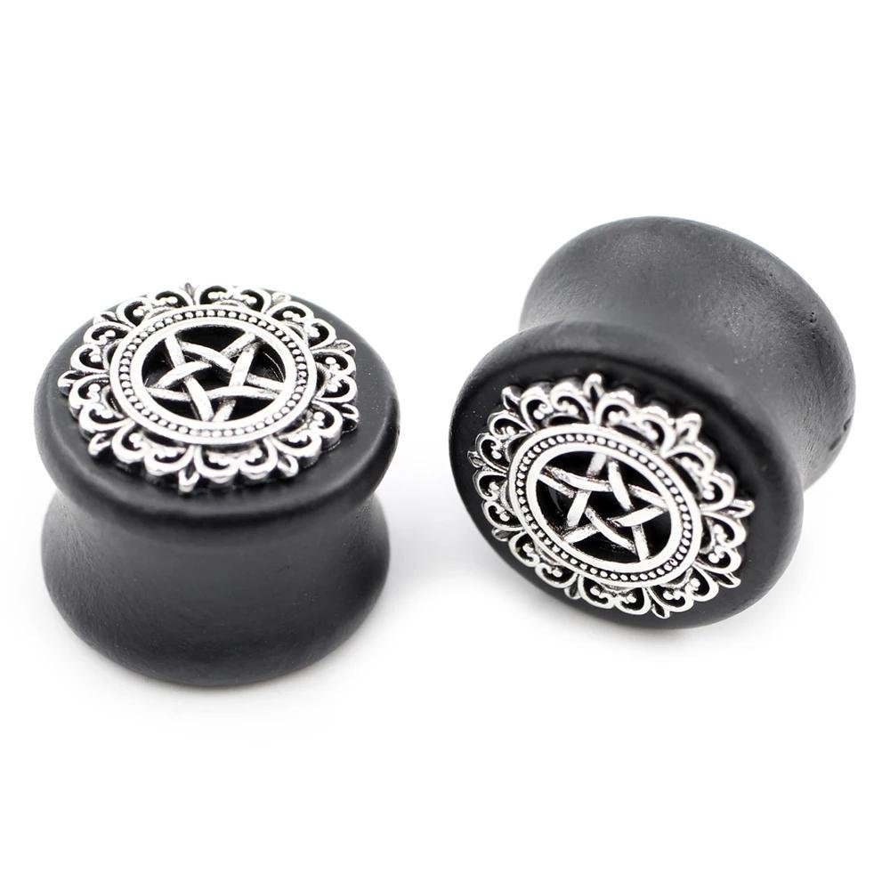 PunkPlugs Silver Star Sandalwood Ear Gauges Plugs