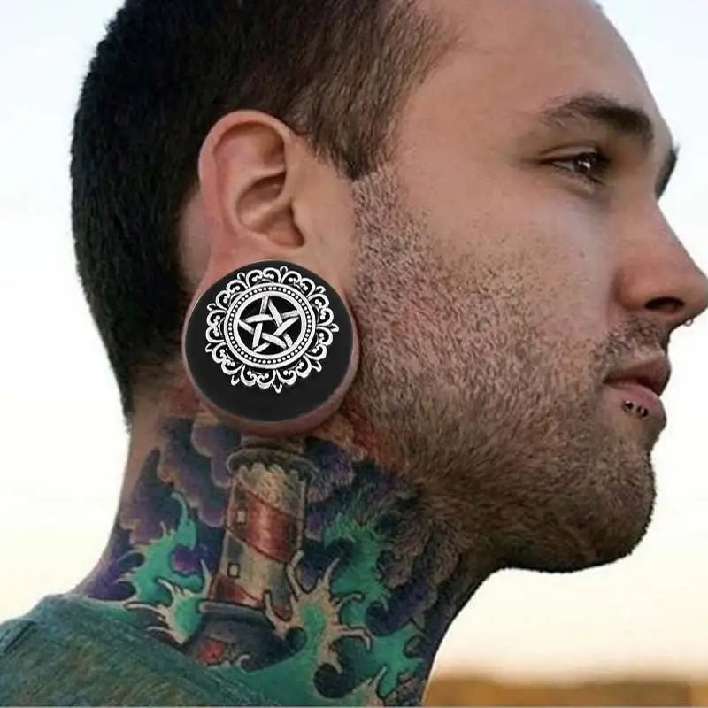 PunkPlugs Silver Star Sandalwood Ear Gauges Plugs