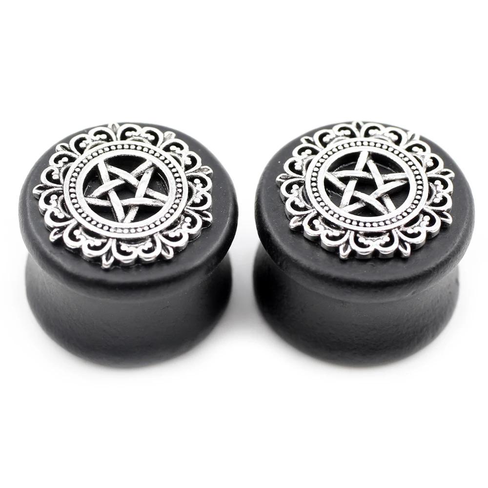 PunkPlugs Silver Star Sandalwood Ear Gauges Plugs