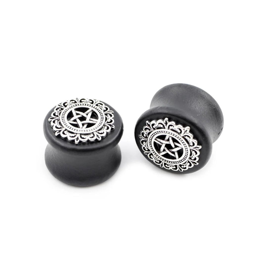 PunkPlugs Silver Star Sandalwood Ear Gauges Plugs