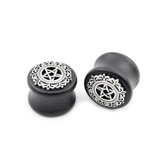 PunkPlugs Silver Star Sandalwood Ear Gauges Plugs